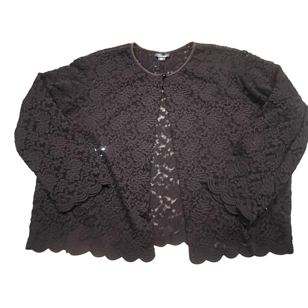 Dressbarn Woman Lace Shrug Womens 22/24 Brown Sheer‎ Floral Evening Cardigan